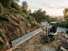 Slope cut back for a new block retaining wall on a hillside lot